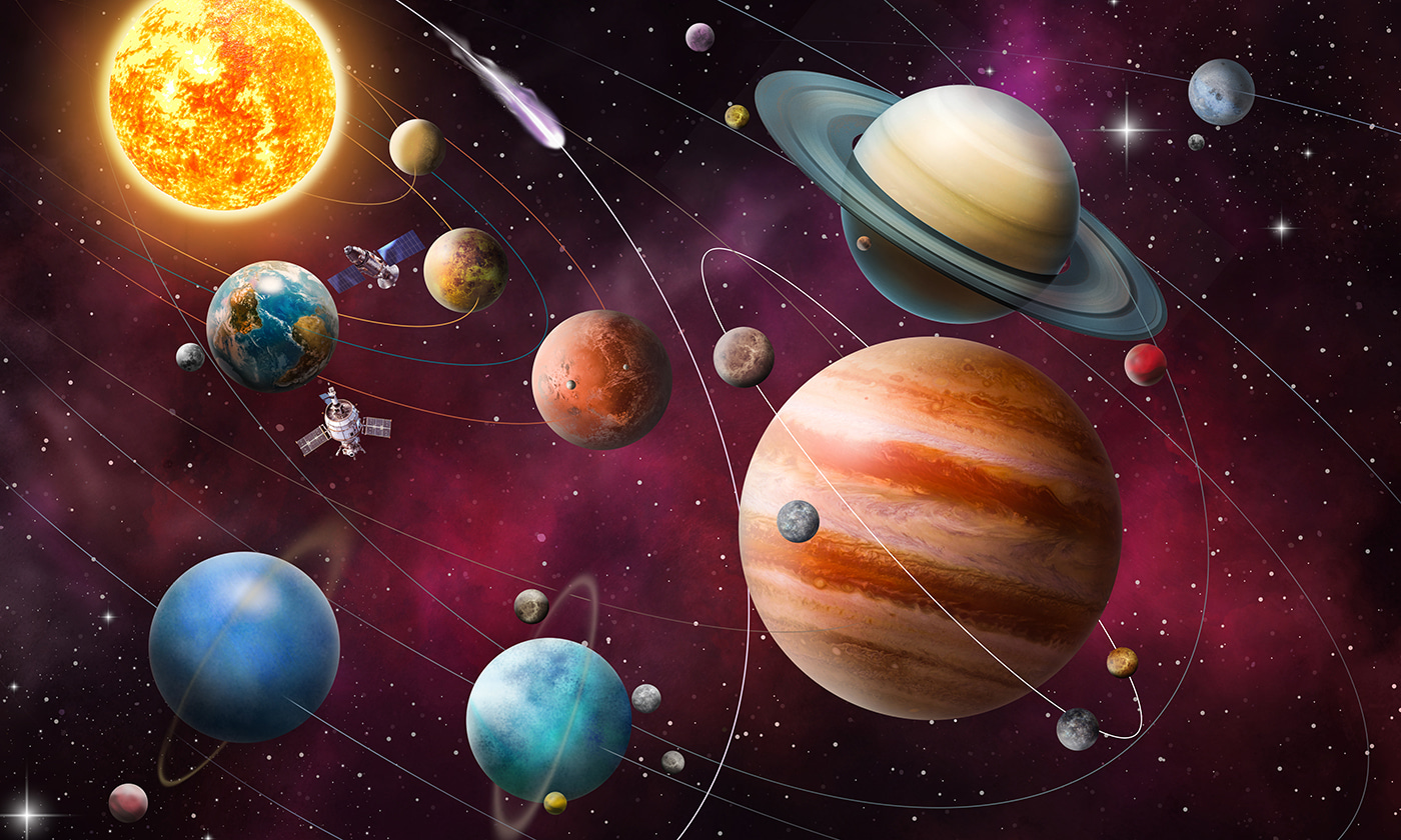 Planets and stars in space