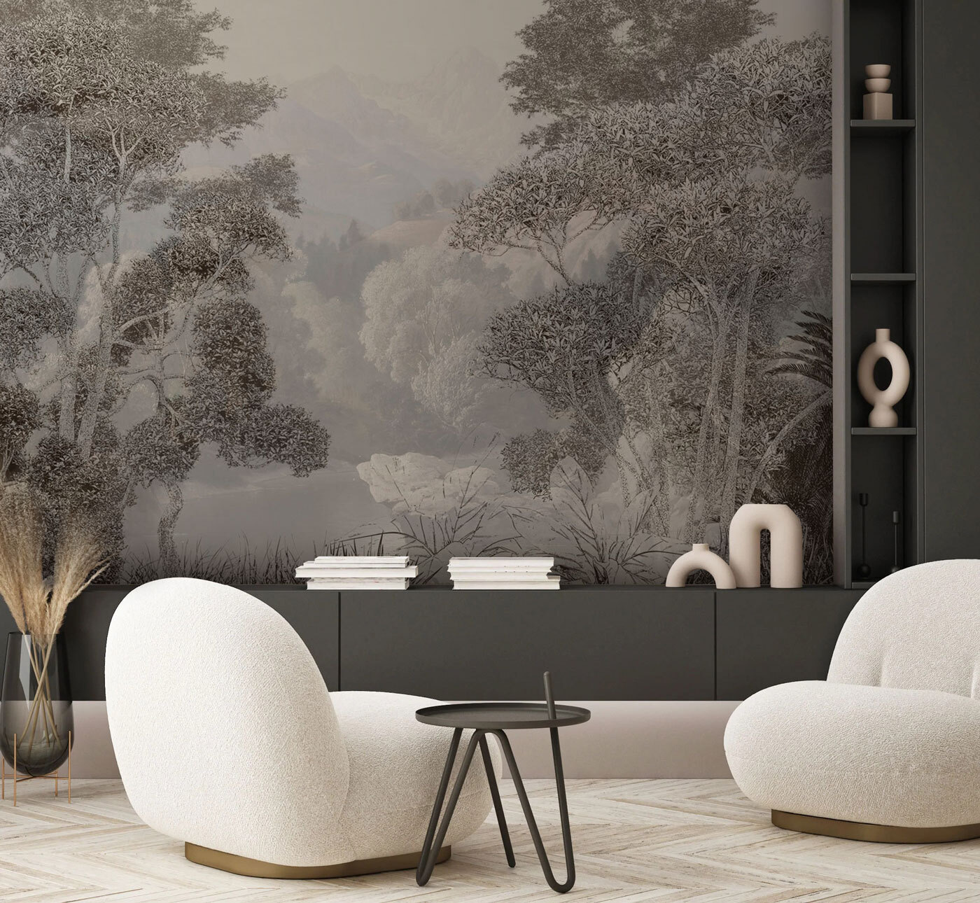 A landscape with trees and mountains