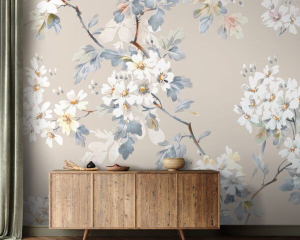 Floral μοτίβο από λευκά λουλούδια και μπλε φύλλα Floral μοτίβο από λευκά λουλούδια και μπλε φύλλα