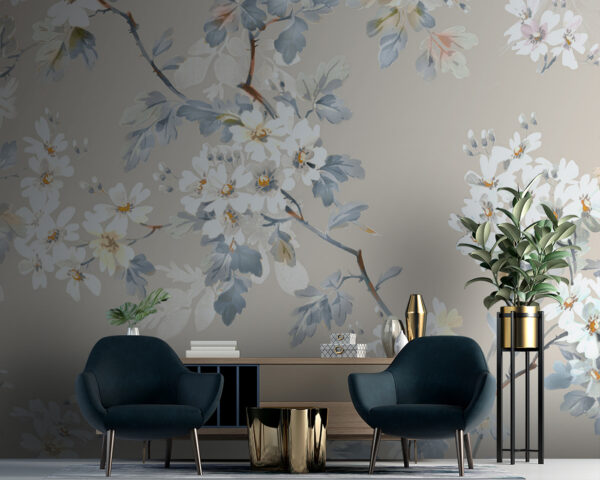 Floral μοτίβο από λευκά λουλούδια και μπλε φύλλα Floral μοτίβο από λευκά λουλούδια και μπλε φύλλα