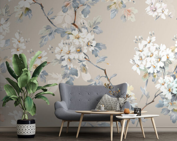 Floral μοτίβο από λευκά λουλούδια και μπλε φύλλα Floral μοτίβο από λευκά λουλούδια και μπλε φύλλα