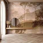 Ταπετσαρίες Ομίχλη τοπίο με δέντρα και λόφους