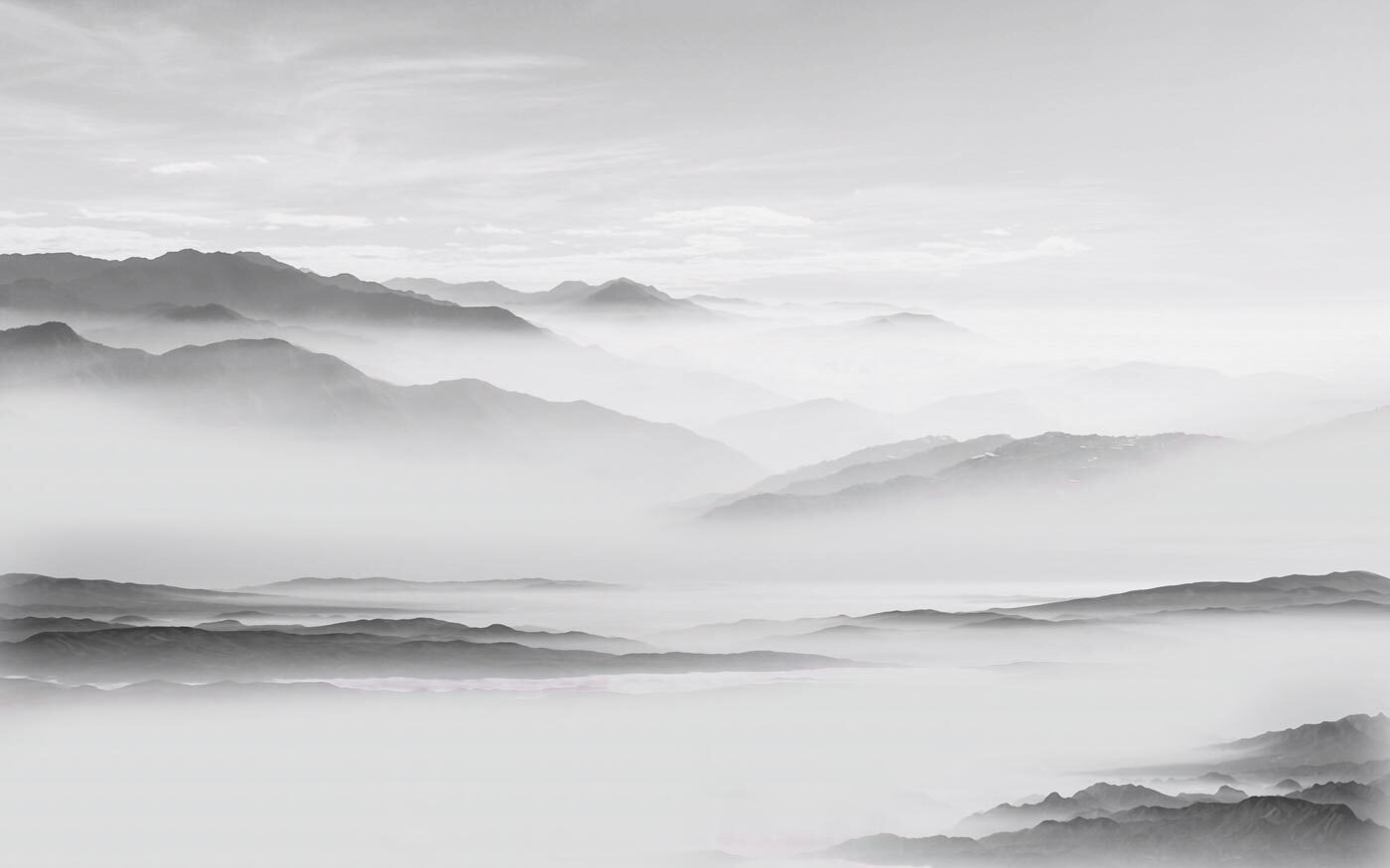 Foggy landscape with mountains