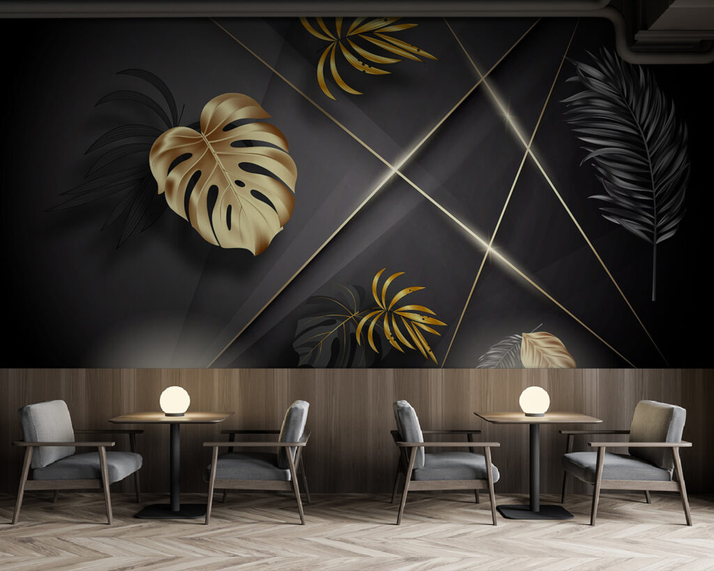 Elegant metallic leaves on dark backdrop Elegant metallic leaves on dark backdrop