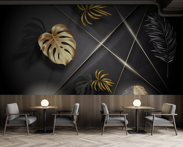 Elegant metallic leaves on dark backdrop Elegant metallic leaves on dark backdrop