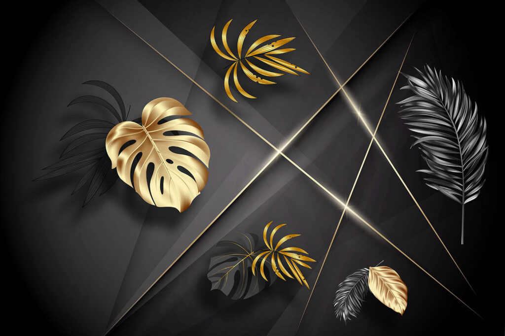 Elegant metallic leaves on dark backdrop Elegant metallic leaves on dark backdrop