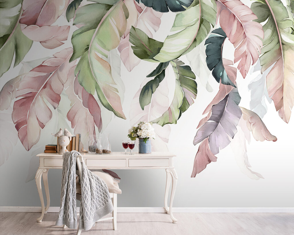 Delicate leaves in soft pastel hues