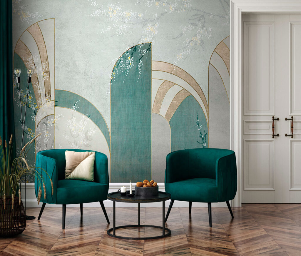 Wallpaper with flowers and archs