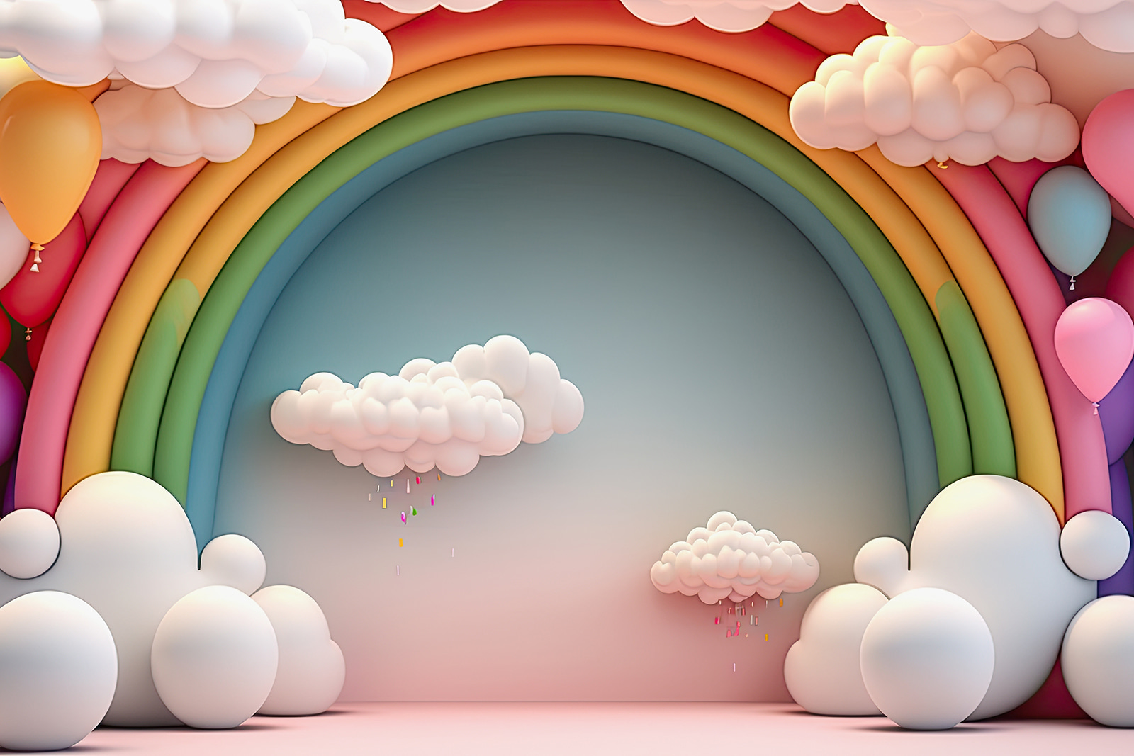 Rainbow and clouds in a room