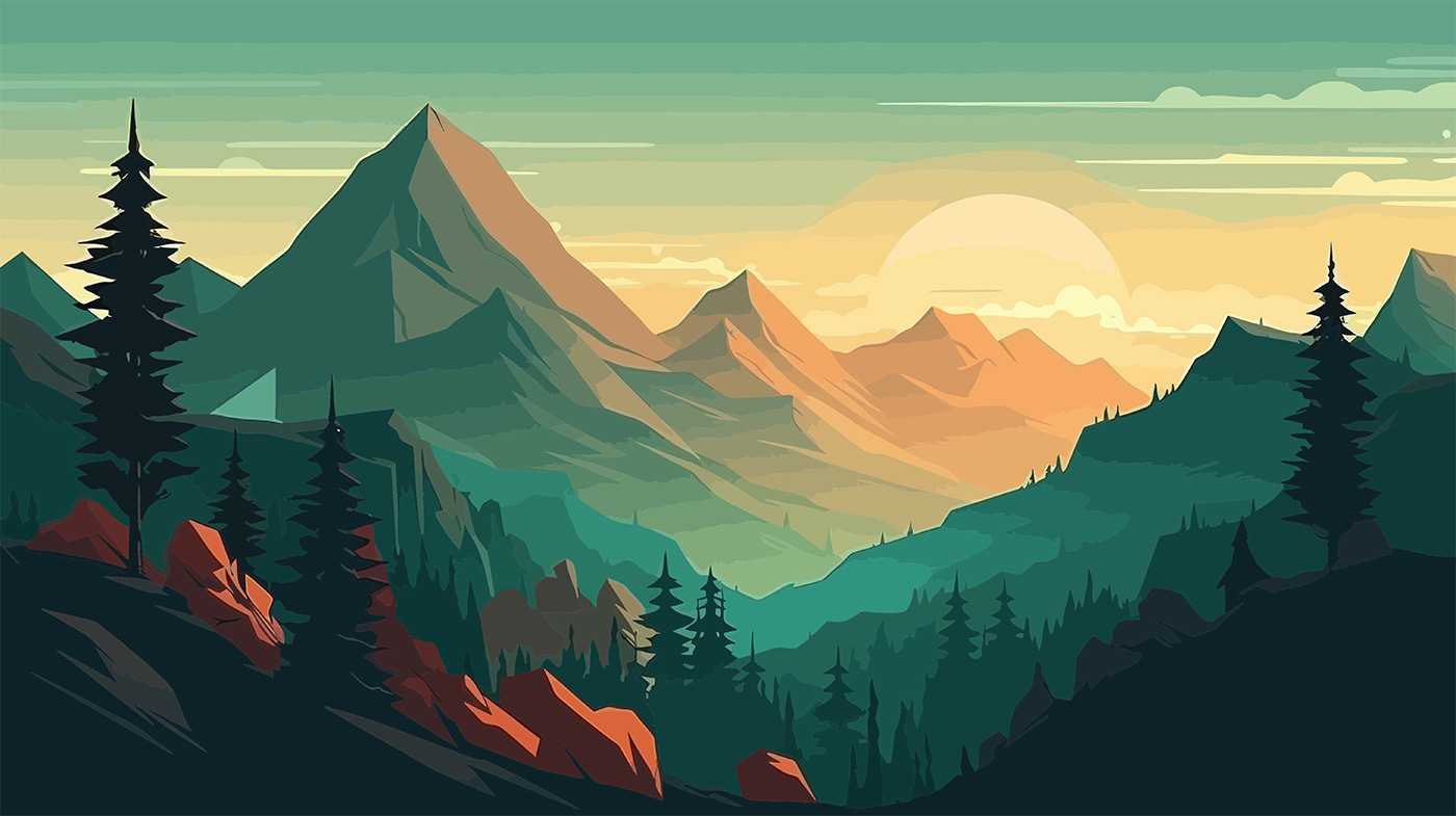 u96028p - Ένα τοπίο με βουνά και δέντρα - tegory