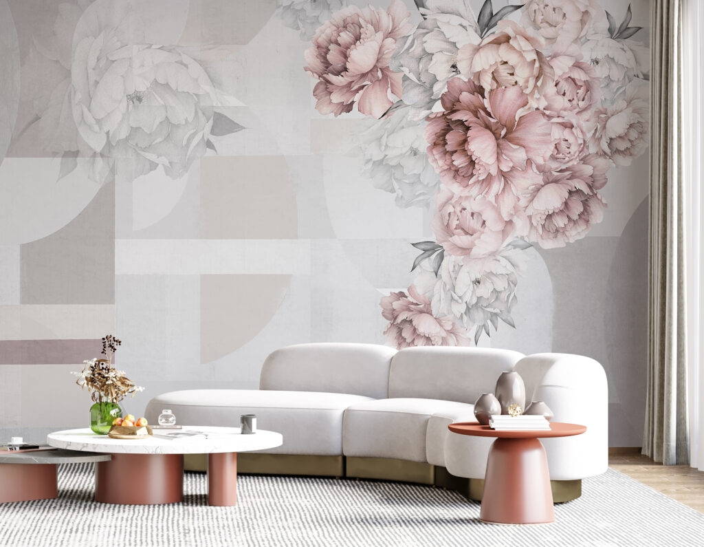 Soft florals complementing abstract shapes