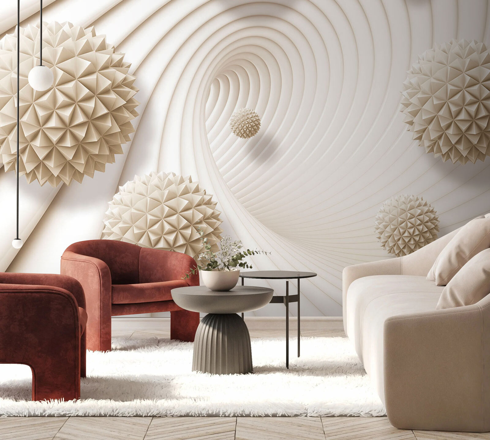 White swirly pattern with white balls White swirly pattern with white balls