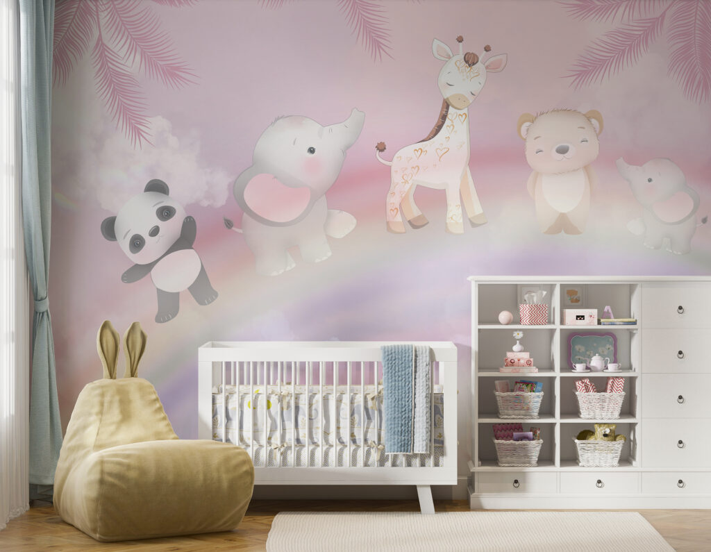 Group of animals on a rainbow