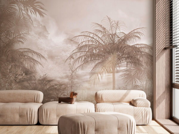 Ταπετσαρίες Ομάδα φοινικόδεντρων στην ομίχλη