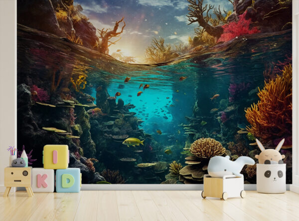 Underwater view of a coral reef with fish and corals