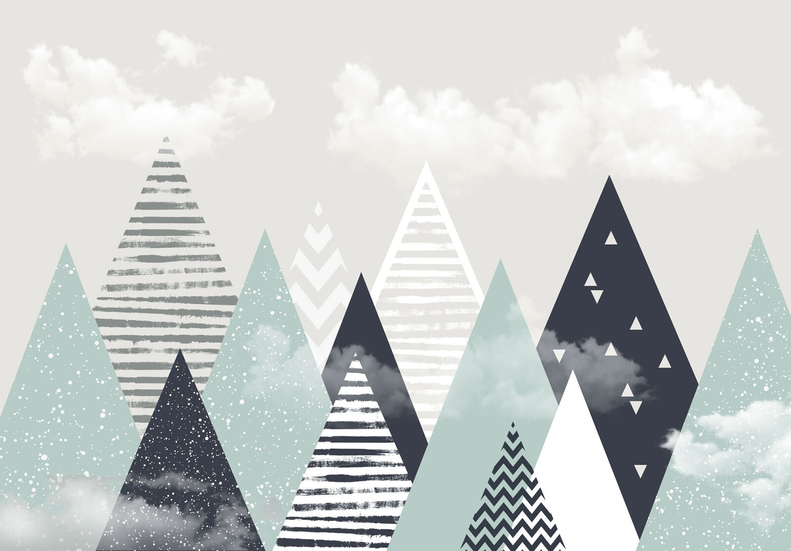 Group of triangles and clouds