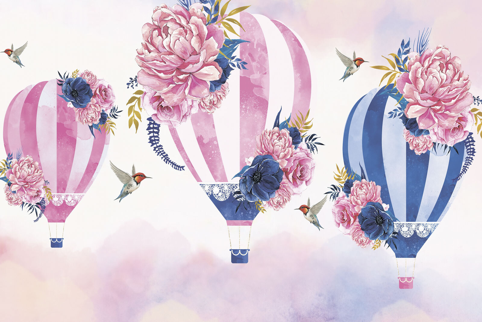 u94452p - Ομάδα αερόστατων θερμού αέρα με λουλούδια - tegory