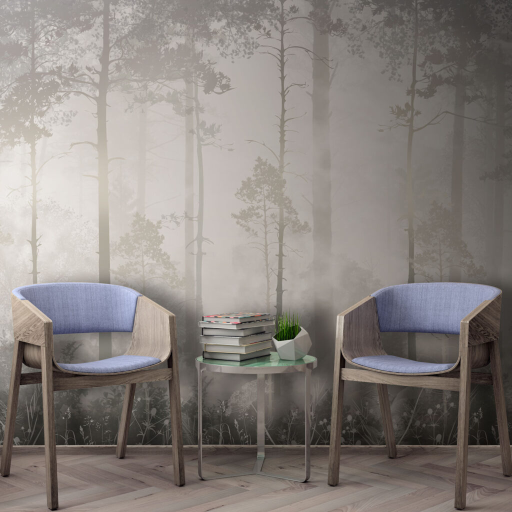 Foggy forest with tall trees Foggy forest with tall trees