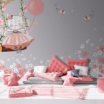 Ταπετσαρίες Γελοιογραφία μιας γάτας σε μια κούνια