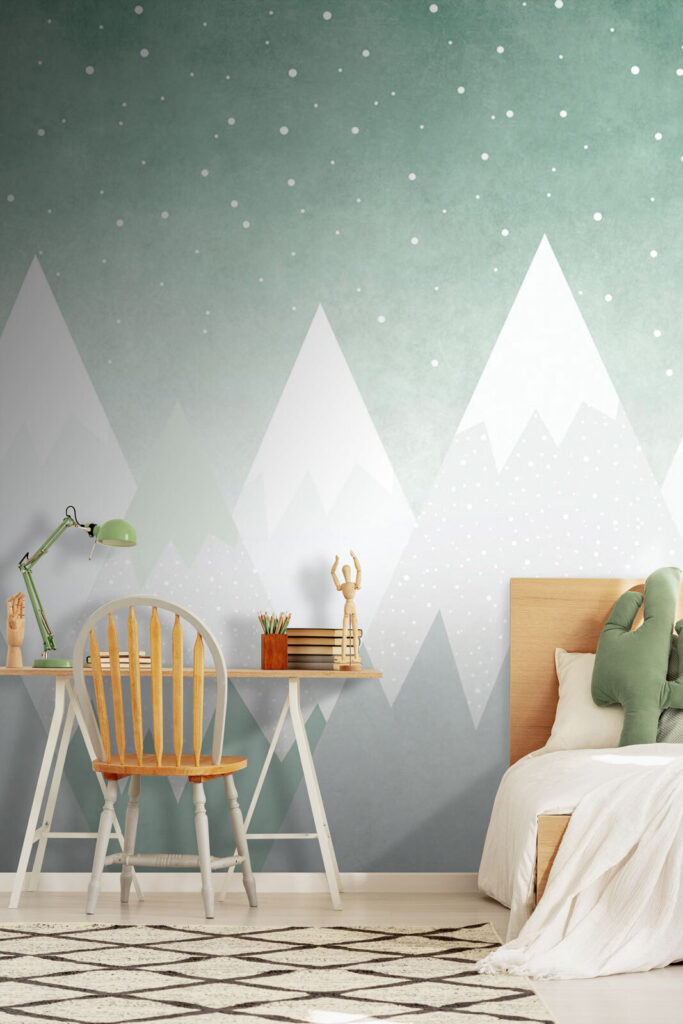 Mountain range with snow falling