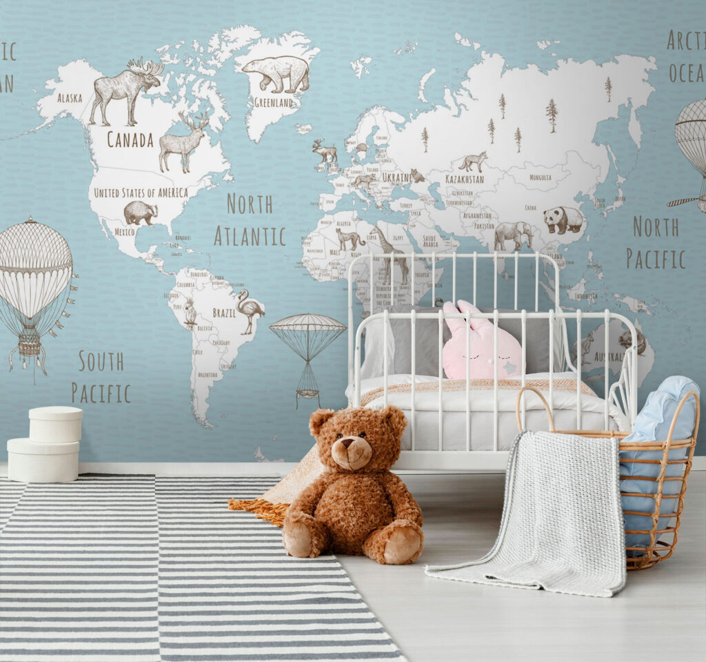 Map of the world with animals Map of the world with animals