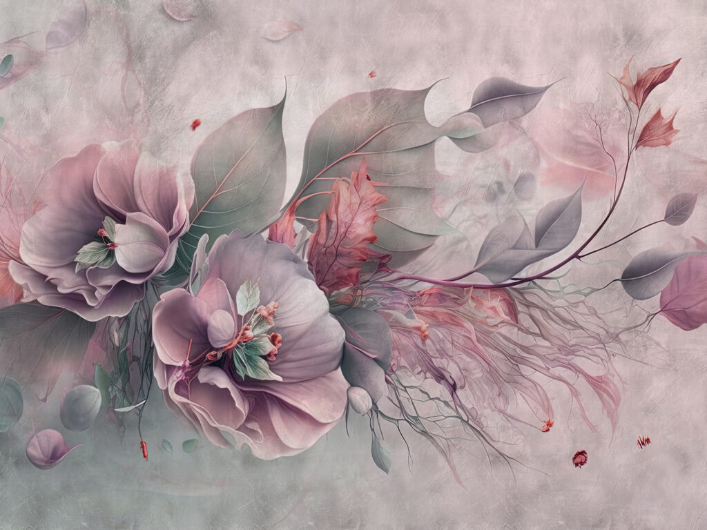 A painting of flowers and leaves A painting of flowers and leaves
