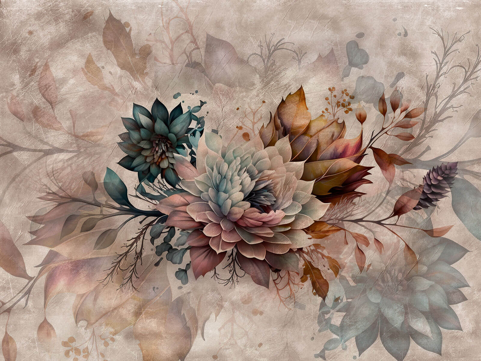 Painting of flowers and leaves