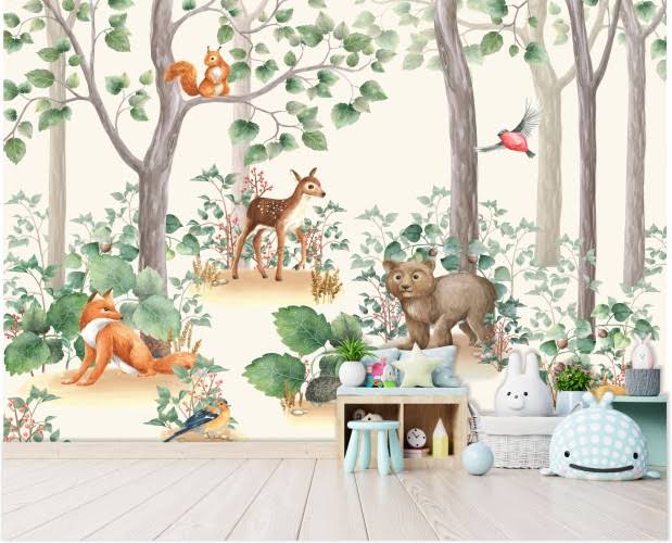 Wallpaper with animals in the forest