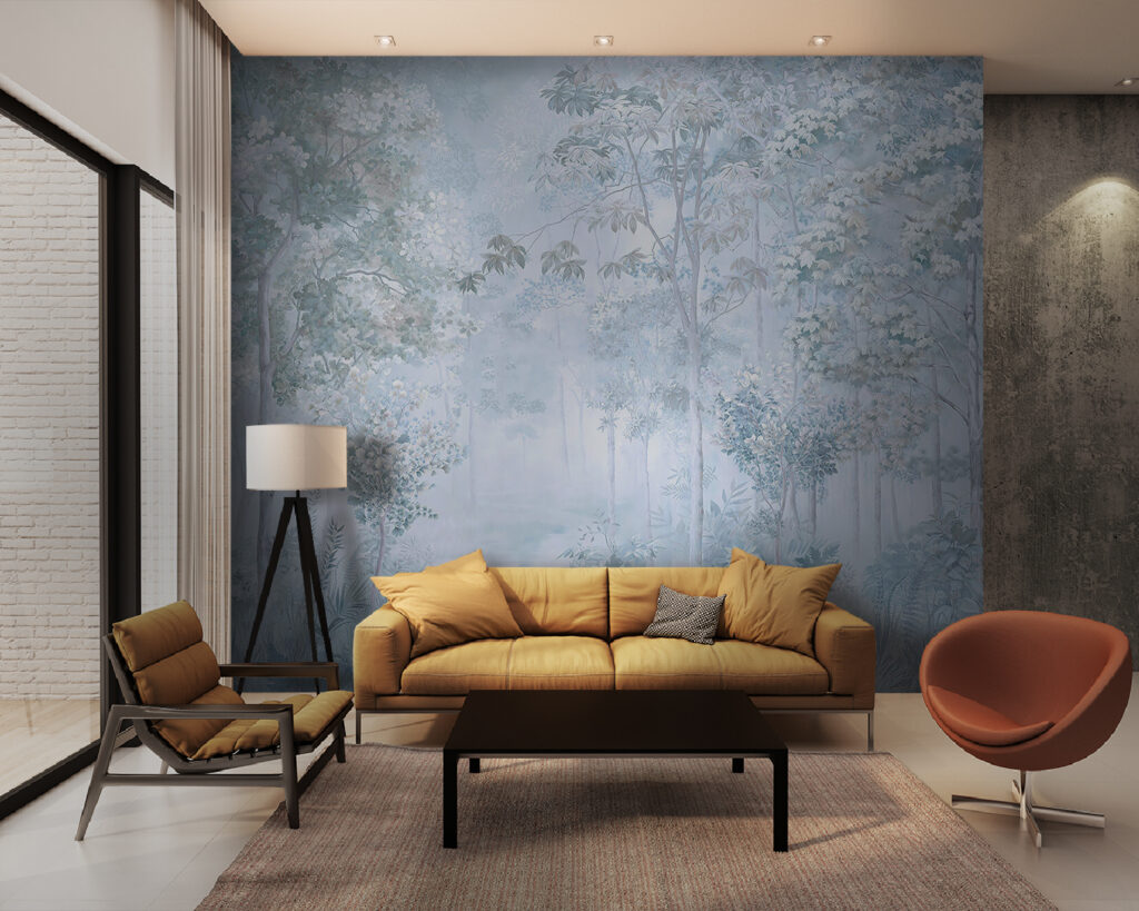 Foggy forest with trees and plants Foggy forest with trees and plants