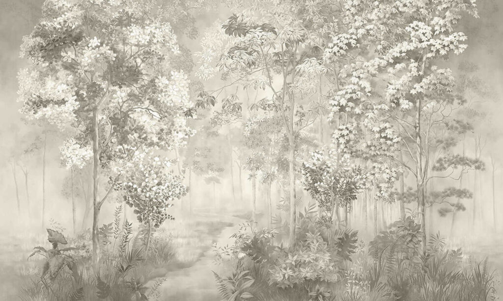Wallpaper with trees and plants
