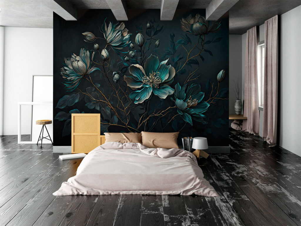 Painting of flowers on a black background