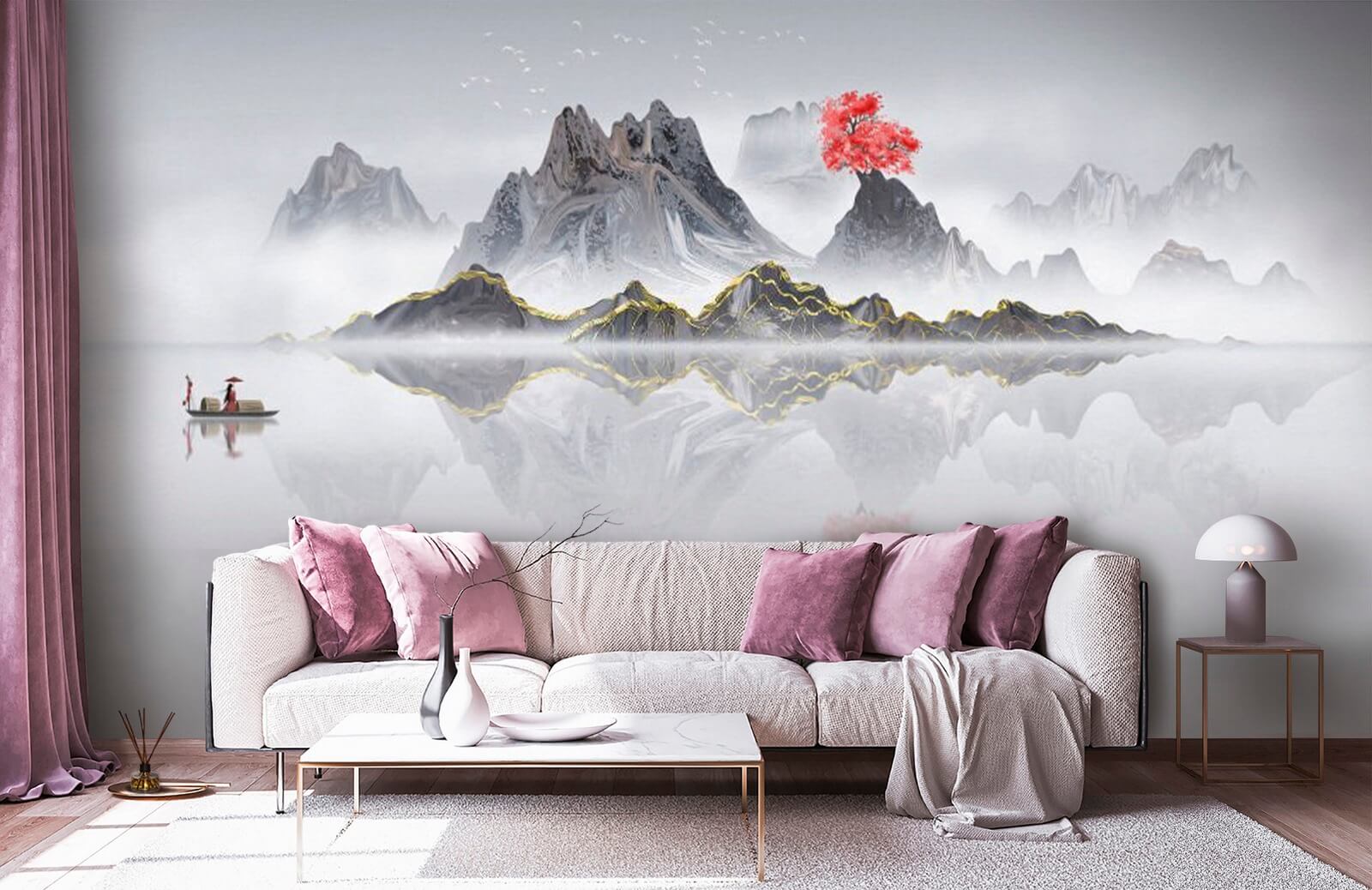 u72981pig1m - Οροσειρά με ένα κόκκινο δέντρο στη μέση του νερού - tegory