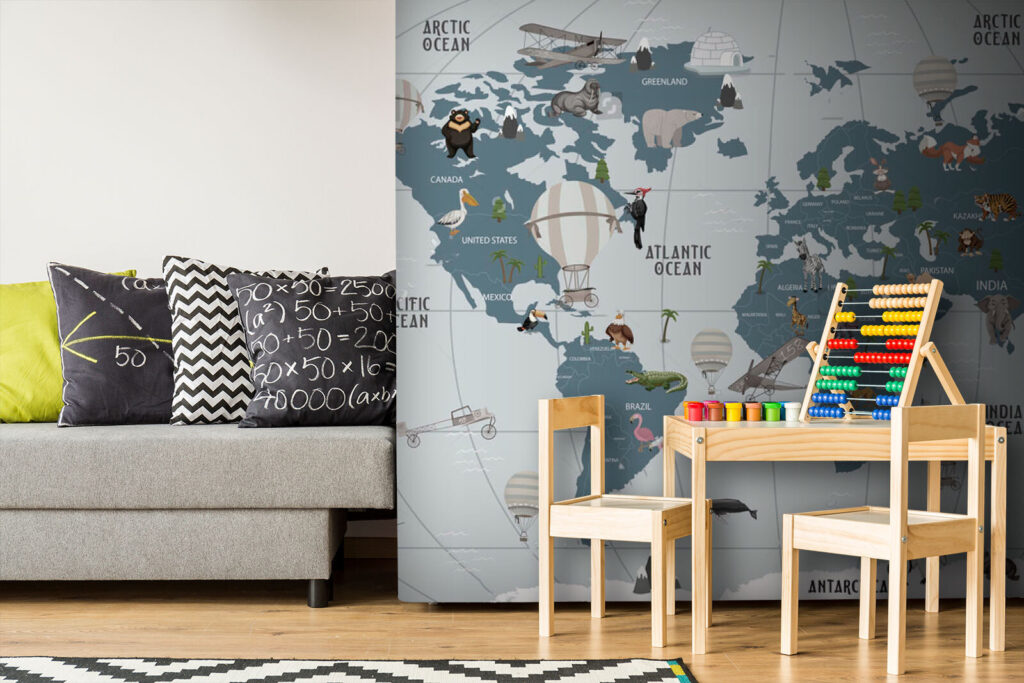 Map of the world with animals Map of the world with animals