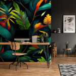 Ταπετσαρίες Πολύχρωμα φύλλα σε μαύρο φόντο