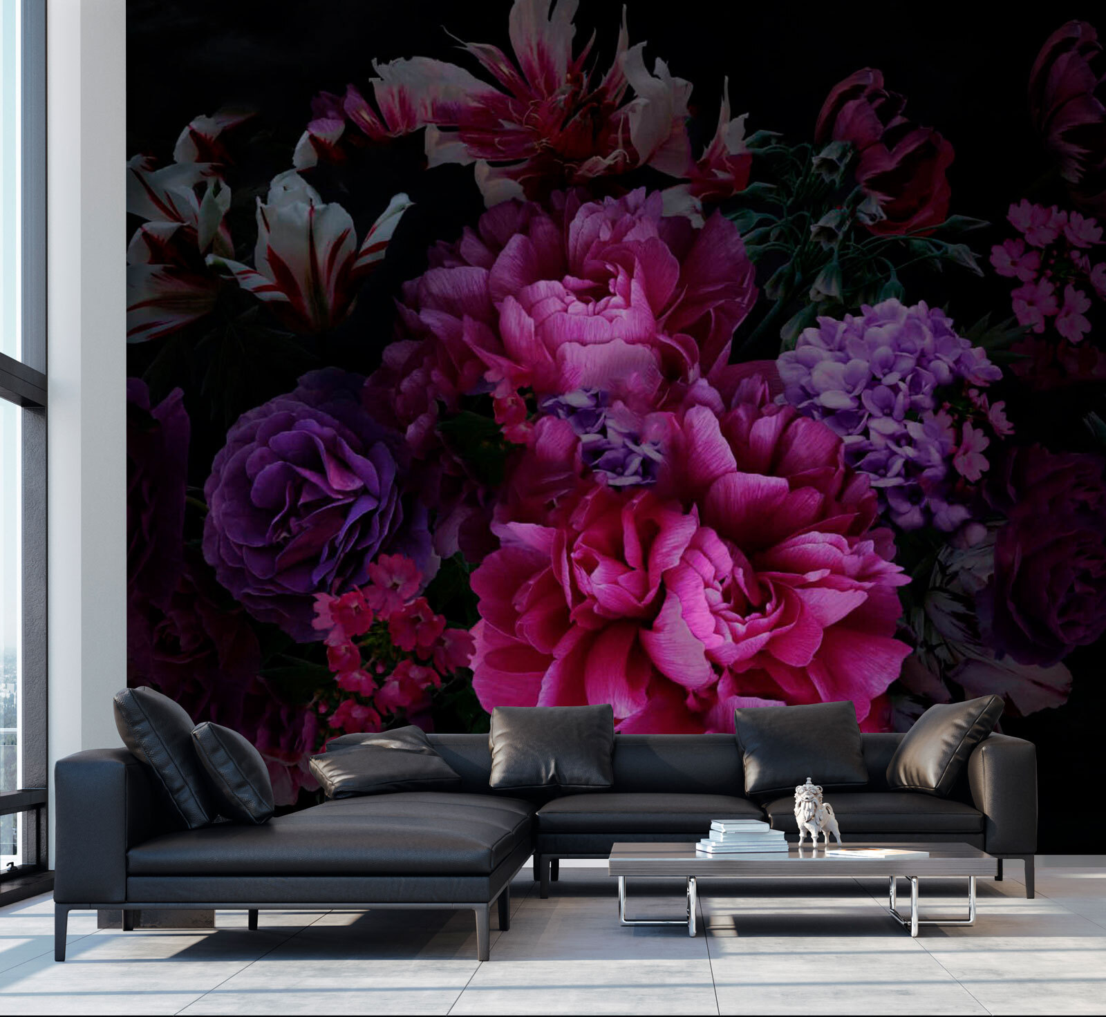 Group of flowers on a black background