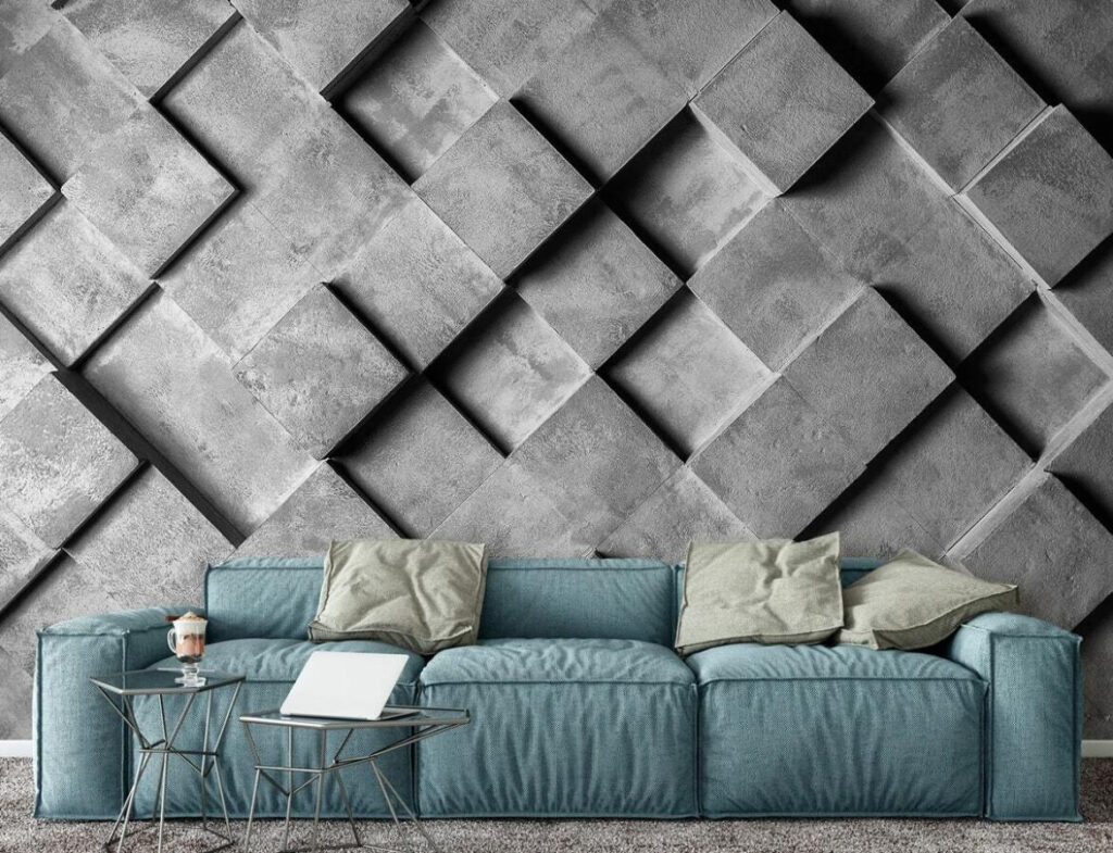Grey and white wall with squares