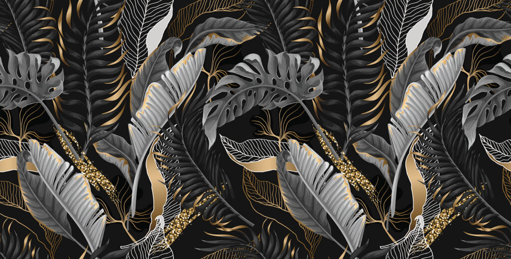 Lush tropical foliage with shimmering accents Lush tropical foliage with shimmering accents