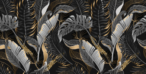 Lush tropical foliage with shimmering accents Lush tropical foliage with shimmering accents