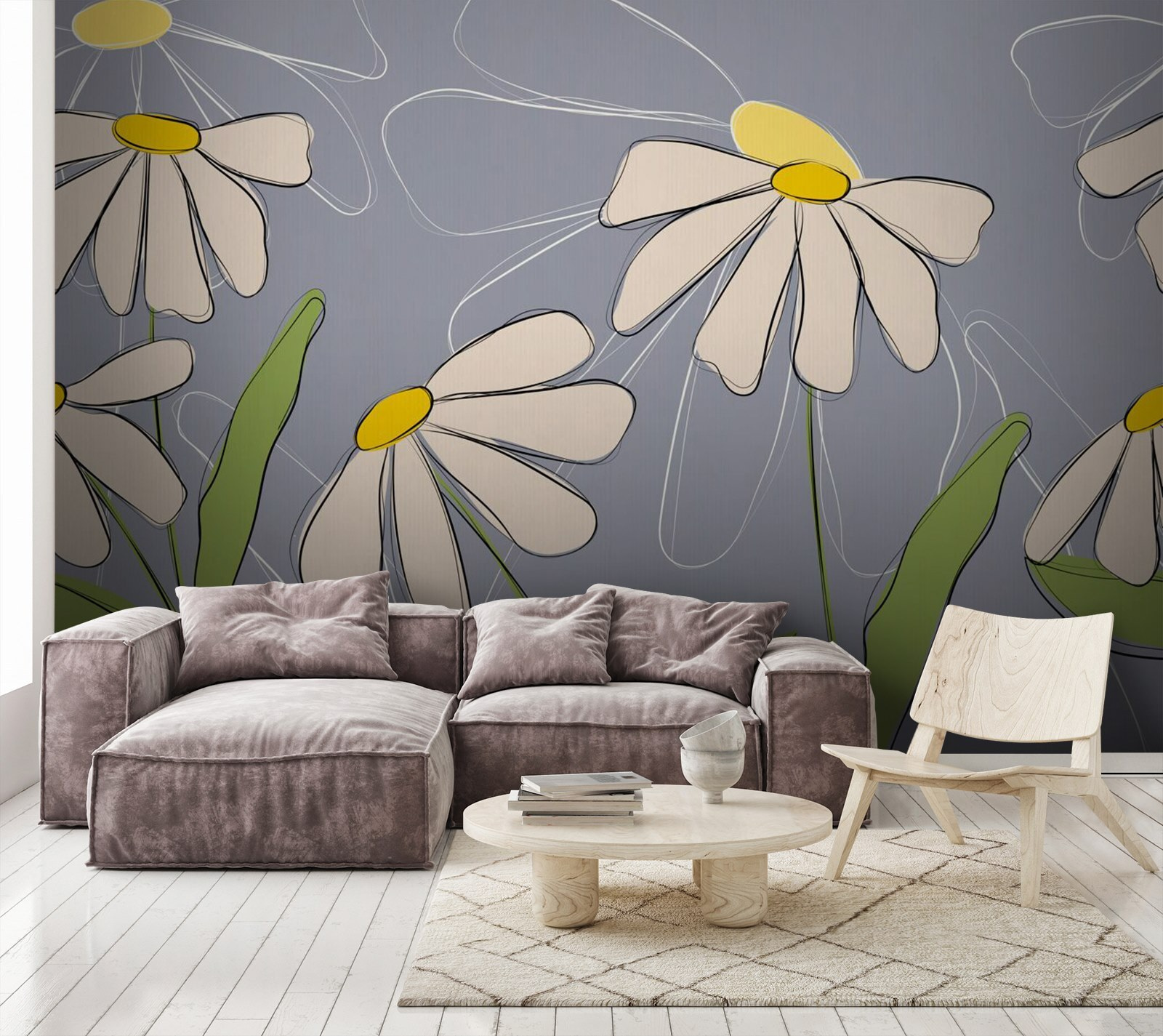 u71643pig1m - Σχέδιο λουλουδιών σε γκρι φόντο - tegory