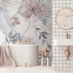 Ταπετσαρίες Floral μοτίβο με μαύρα και λευκά λουλούδια