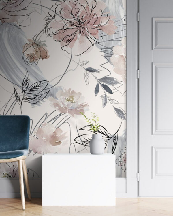 Floral μοτίβο με μαύρα και λευκά λουλούδια Floral μοτίβο με μαύρα και λευκά λουλούδια