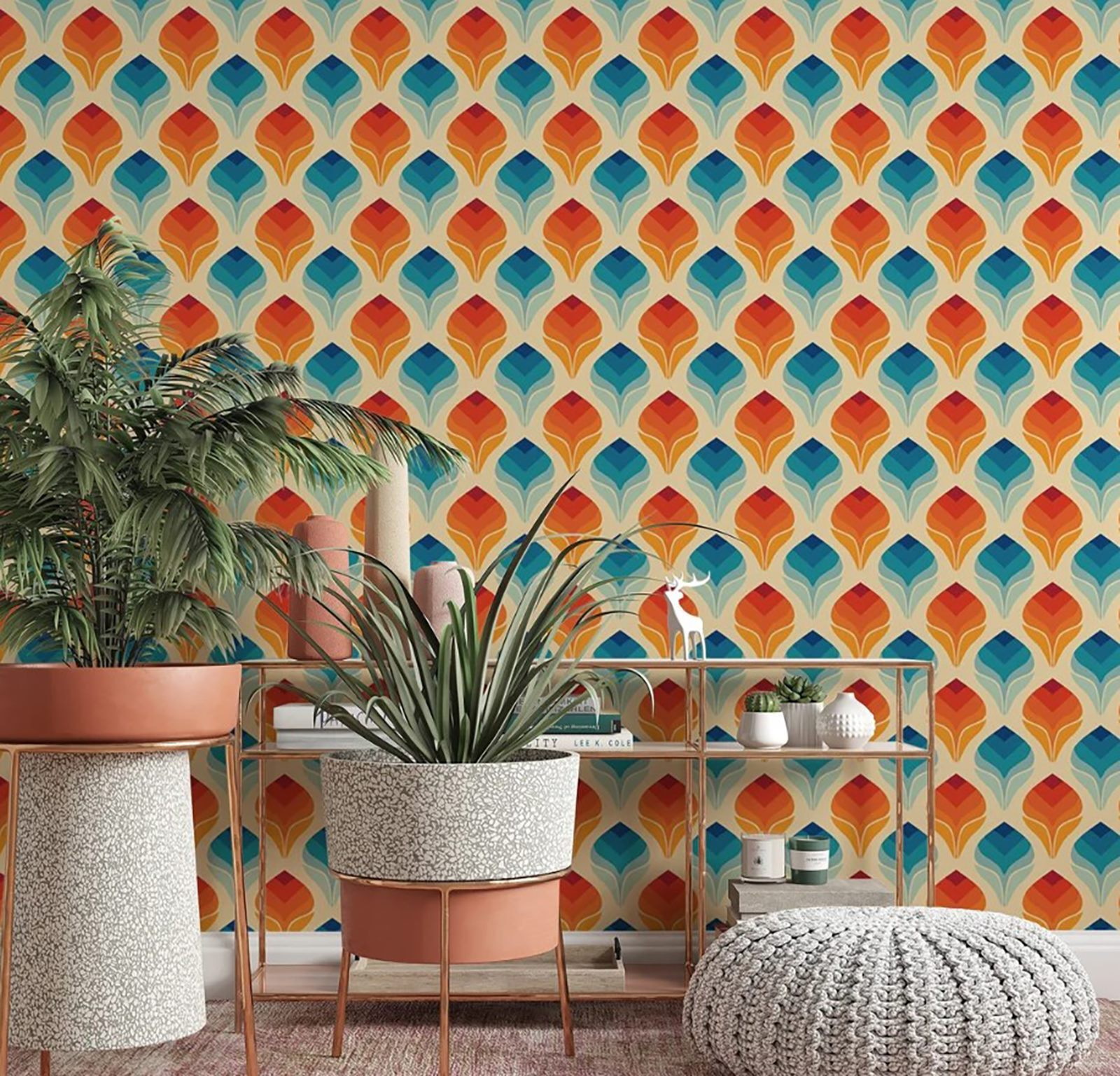 u71428pig1m - Μοτίβο από πορτοκαλί και μπλε φύλλα - tegory