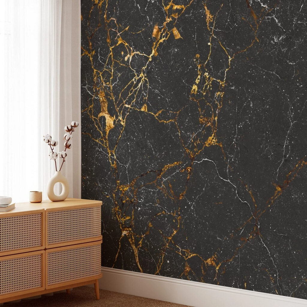 Black marble with amber veining