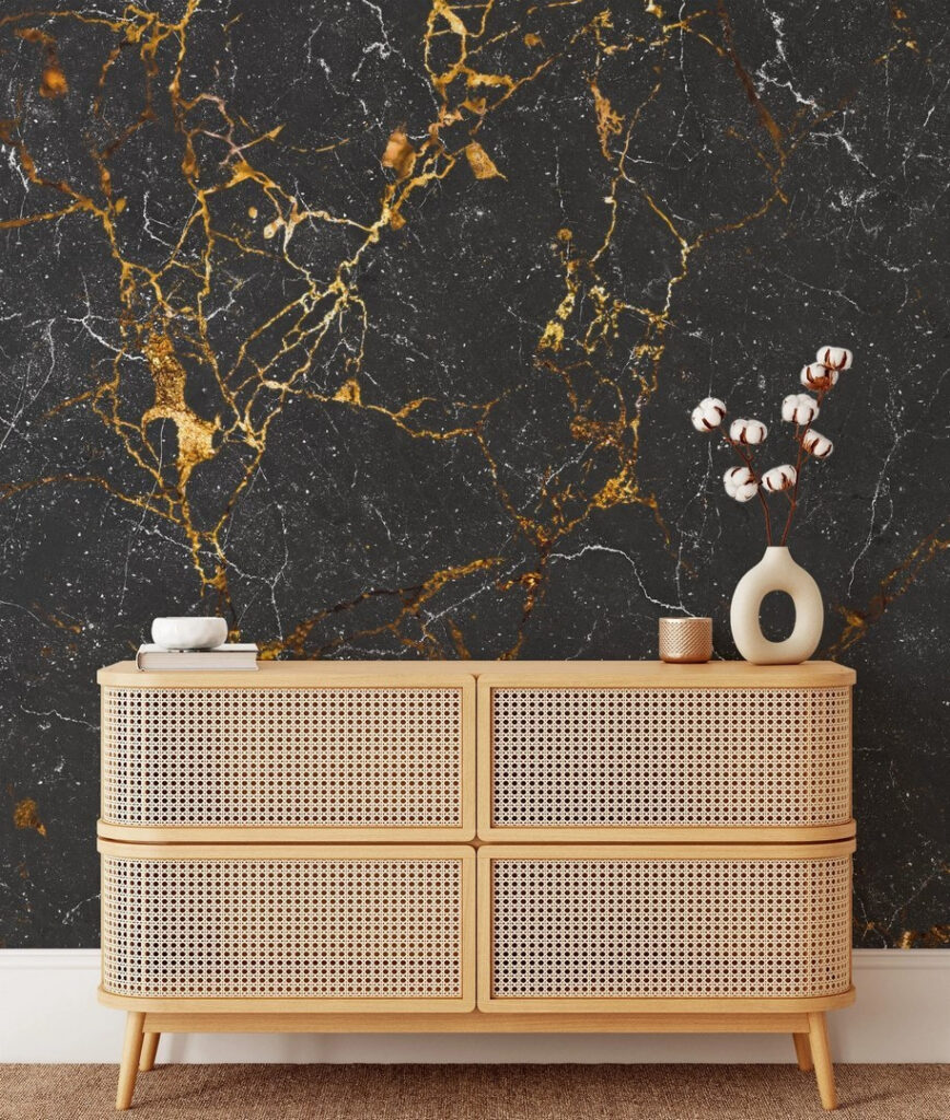 Black marble with amber veining