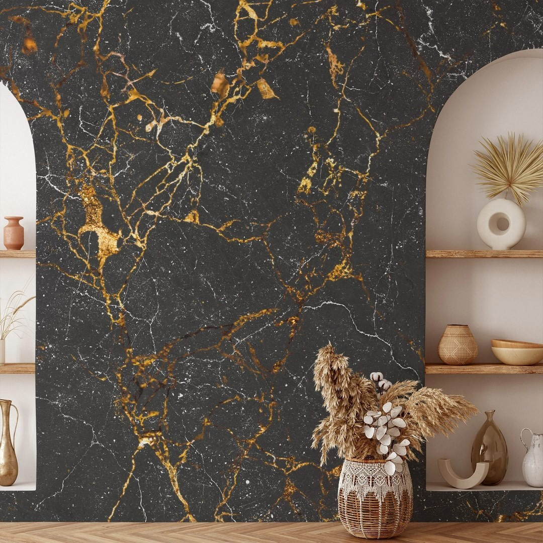 Black marble with amber veining
