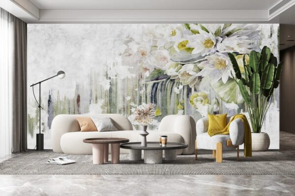 Ταπετσαρίες Ζωγραφική των λουλουδιών σε λευκό φόντο