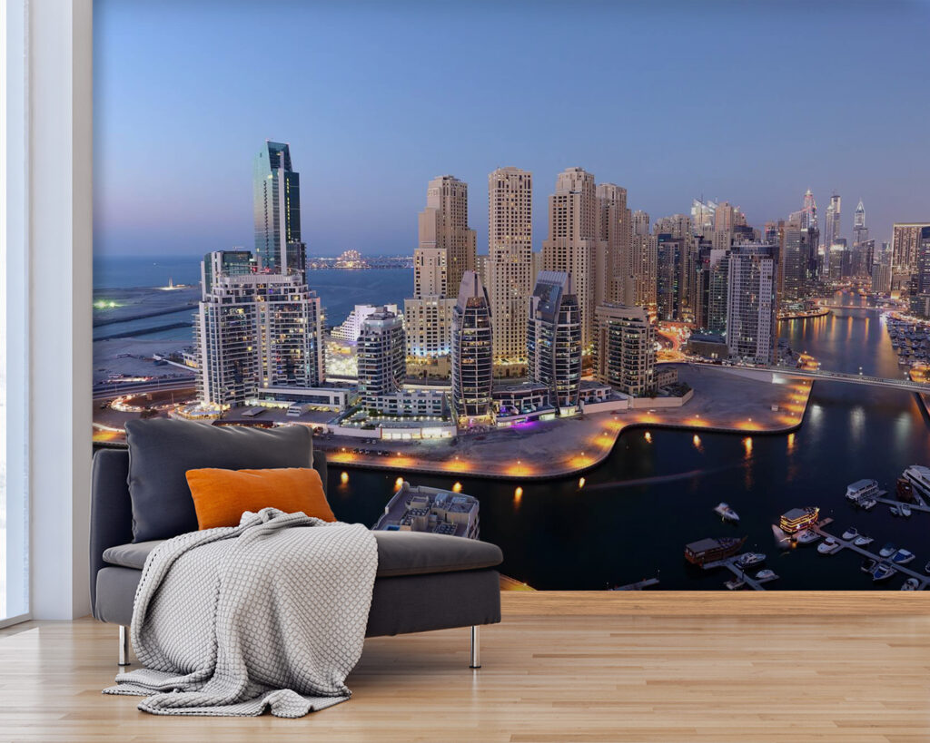 City with lights on the water City with lights on the water