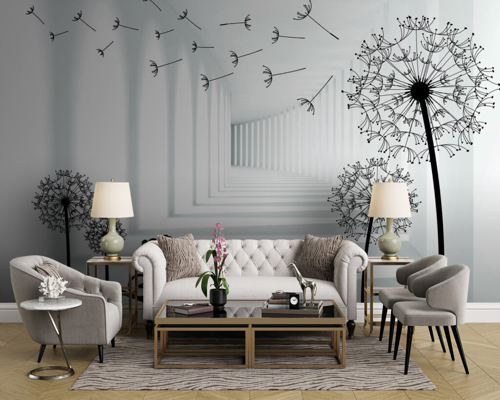 Girl riding a bike in a room with dandelions Girl riding a bike in a room with dandelions