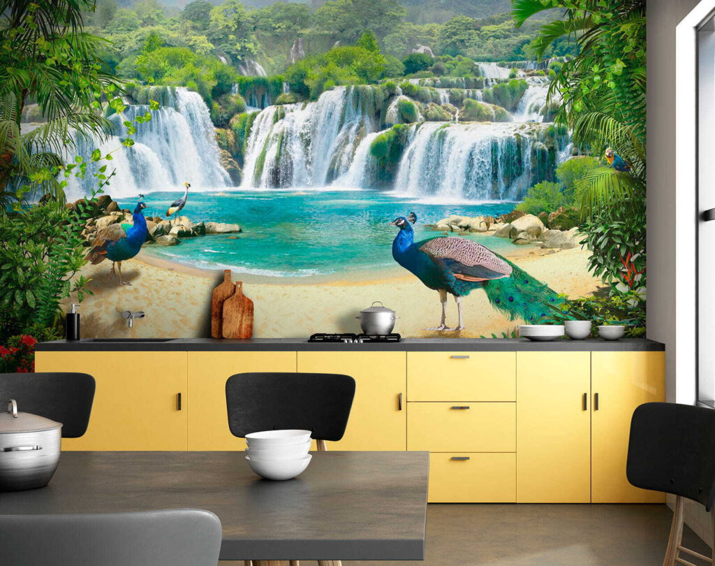 Waterfall and birds in a forest Waterfall and birds in a forest