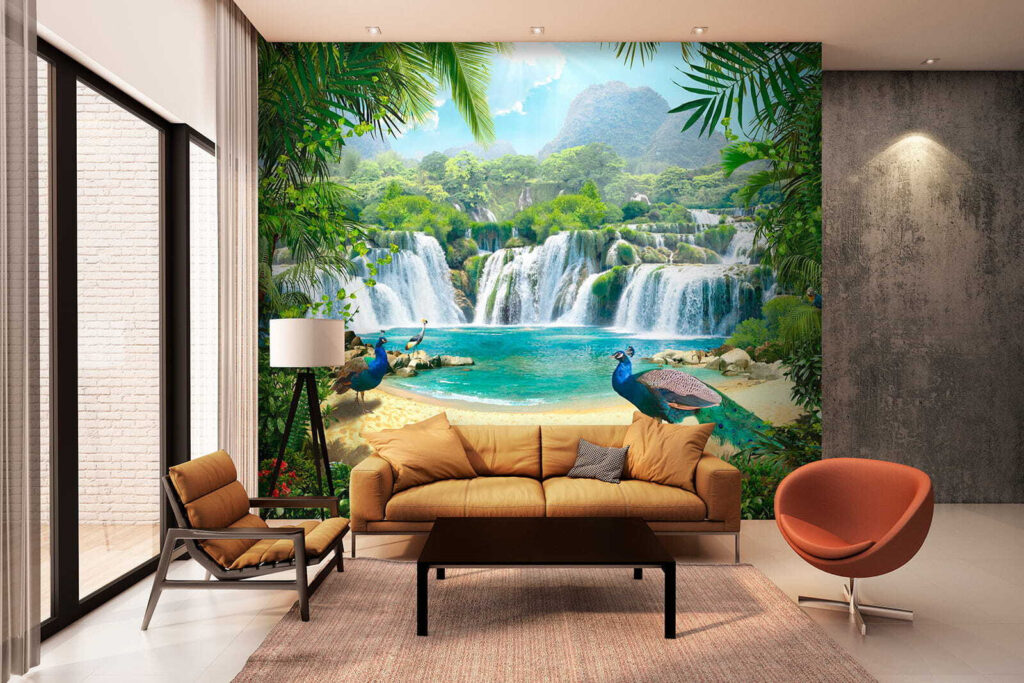 Waterfall and birds in a forest Waterfall and birds in a forest